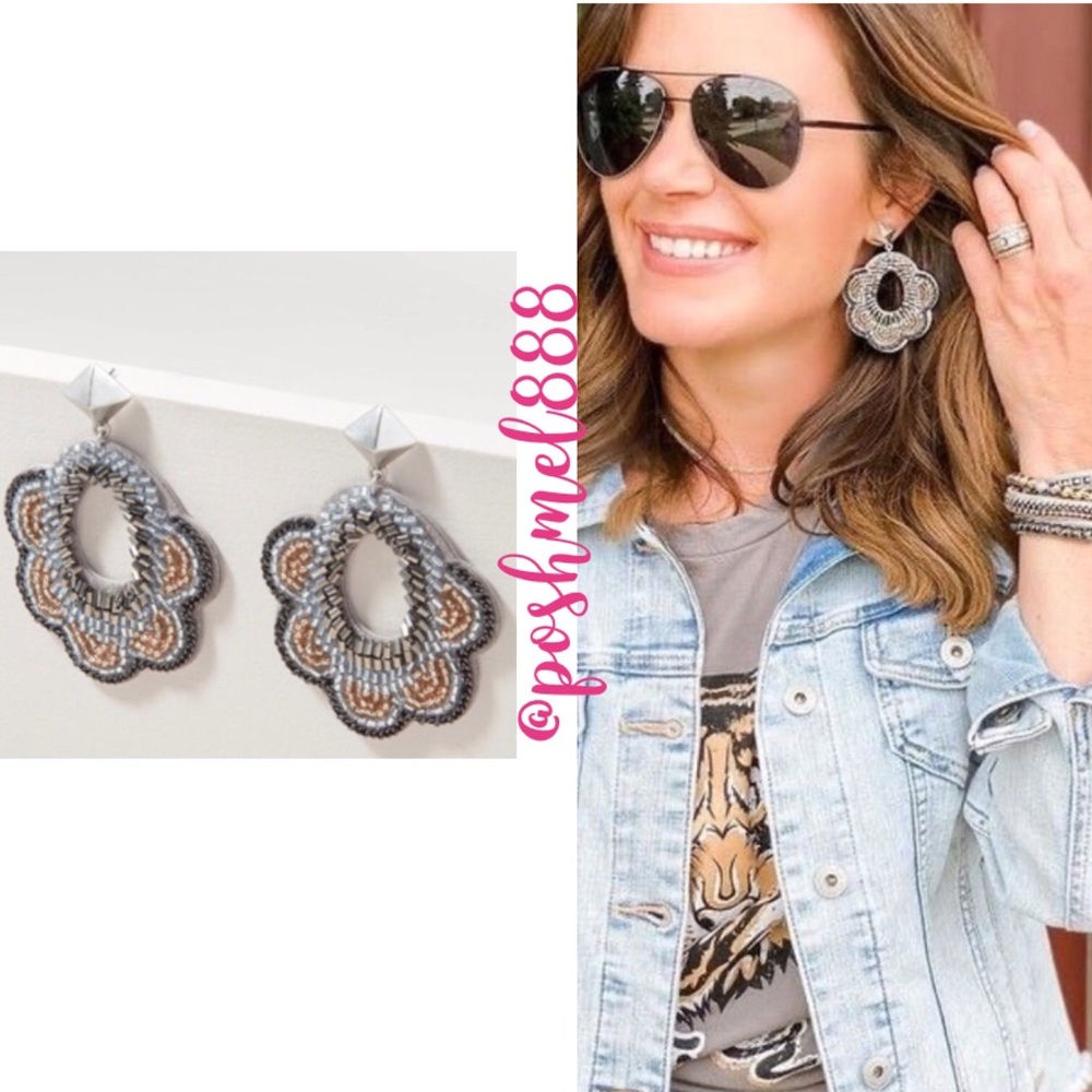 Stella & Dot | Black, Gray & Gold Hand Beaded Dove Statement Earrings - Picture 3 of 11